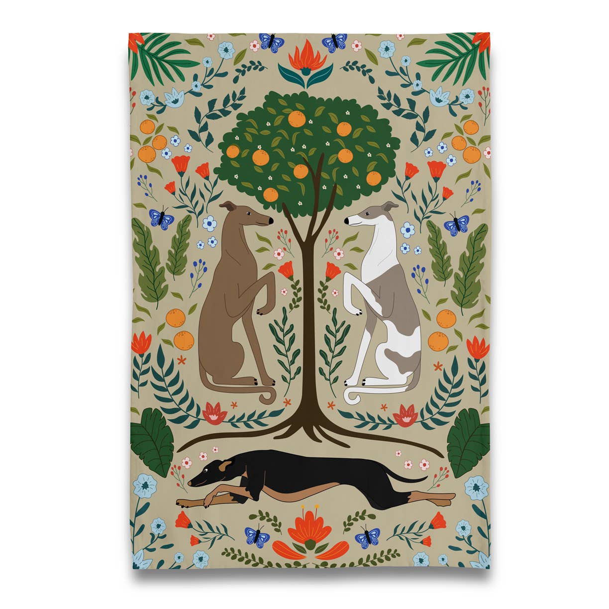 Botanical and Greyhound Tea Towel