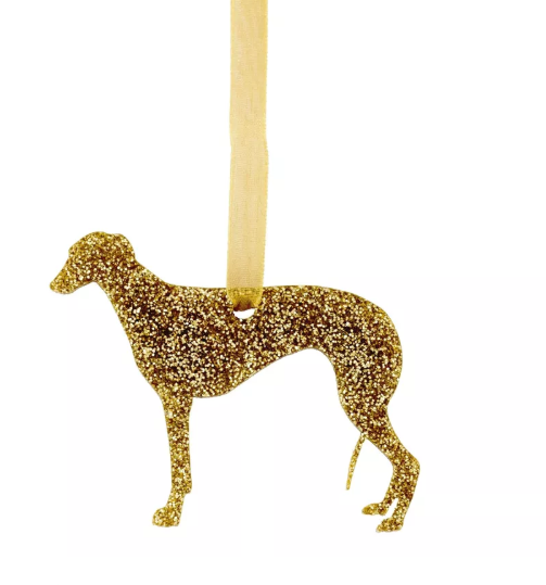 Glitter Greyhound Christmas Decoration (green, gold or red)